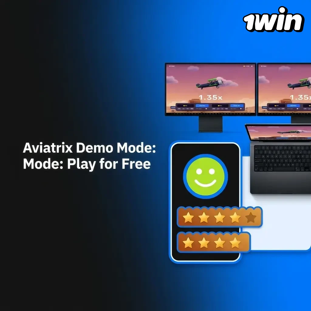 Aviatrix demo mode interface on 1win with virtual credits, cashout controls, and live statistics panel