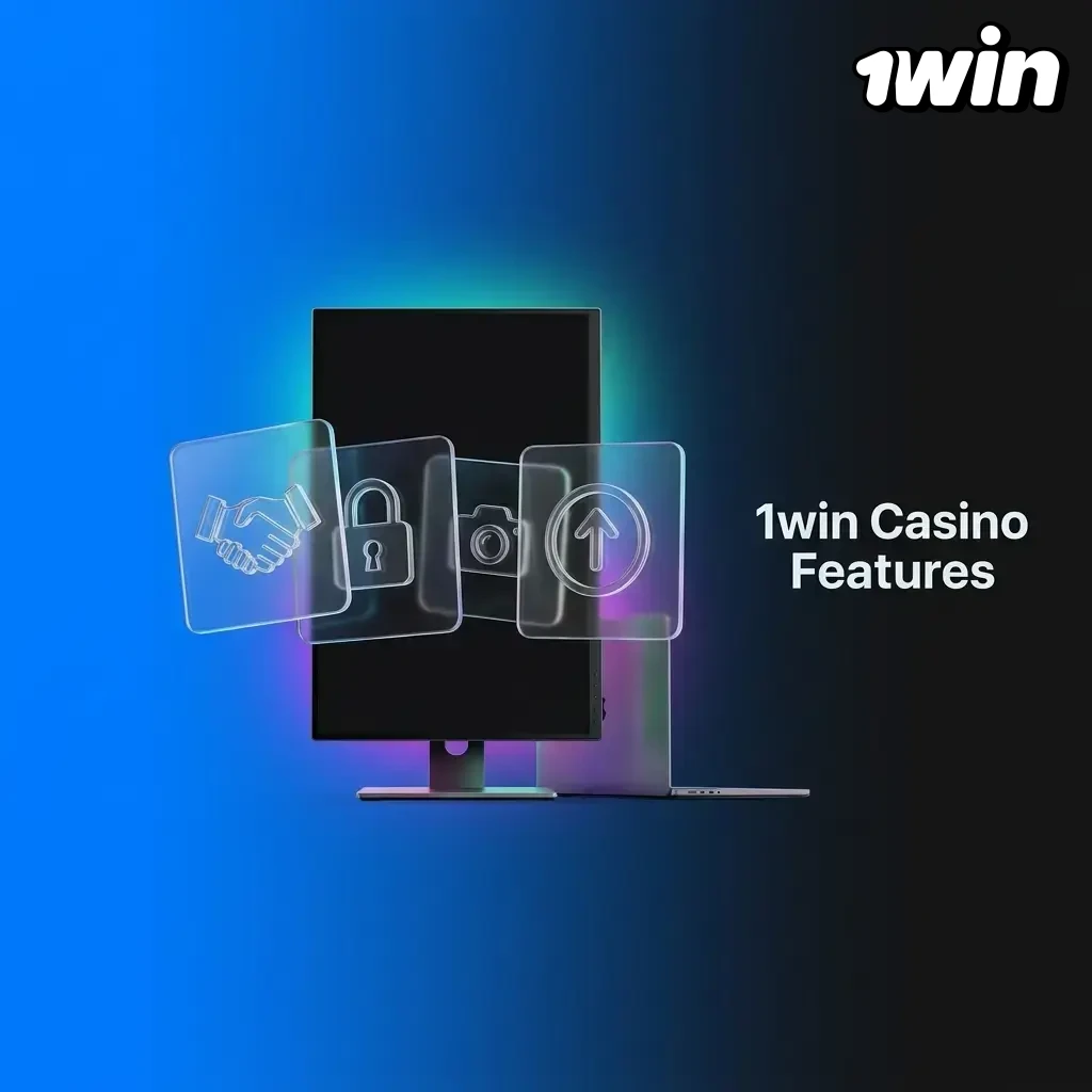 1win Casino features including localized payments, mobile app, 8000+ games, 24/7 support, and responsible gambling tools