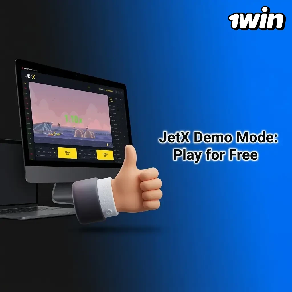 JetX demo mode gameplay on 1win showing multiplier mechanic and cash-out feature for free practice