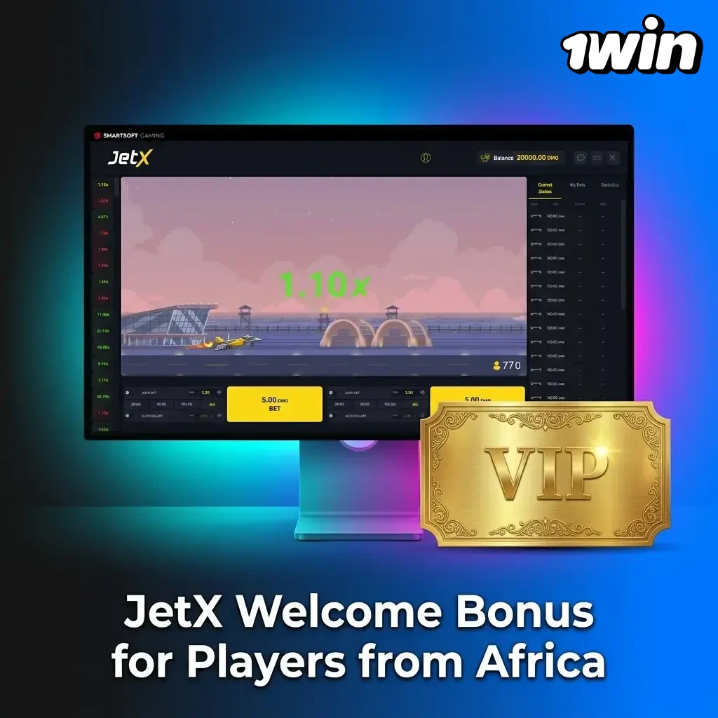 1win 500% welcome bonus for African players across 4 deposits to use on JetX casino rounds