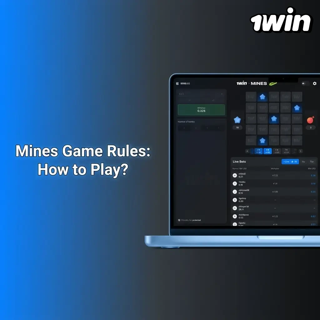 Mines game grid with hidden gems and mines on a 5x5 board showing multiplier rewards and betting rules