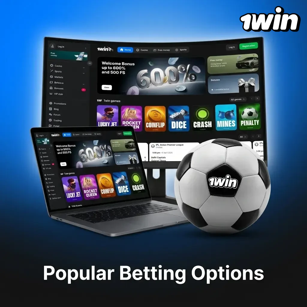 1win popular betting options including live betting, pre-game lines, and multi live parlay for African players