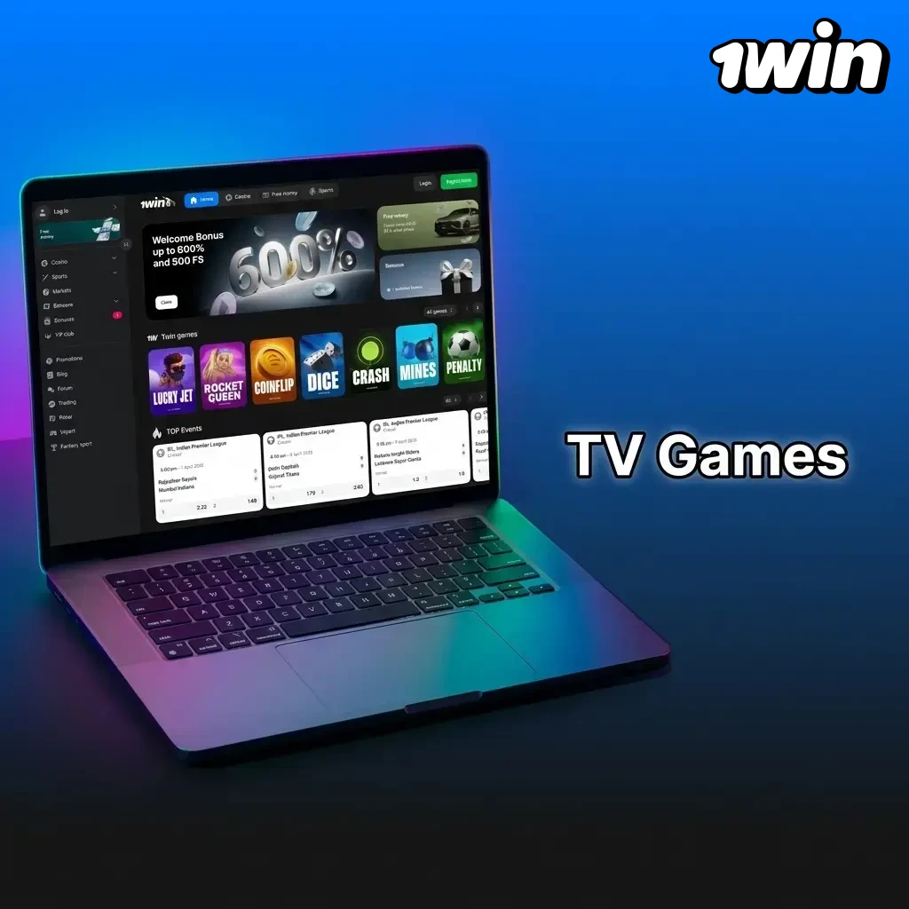 Live TV Games on 1win Africa featuring wheel games, lottery shows, live game shows, ball draw, and card draw formats