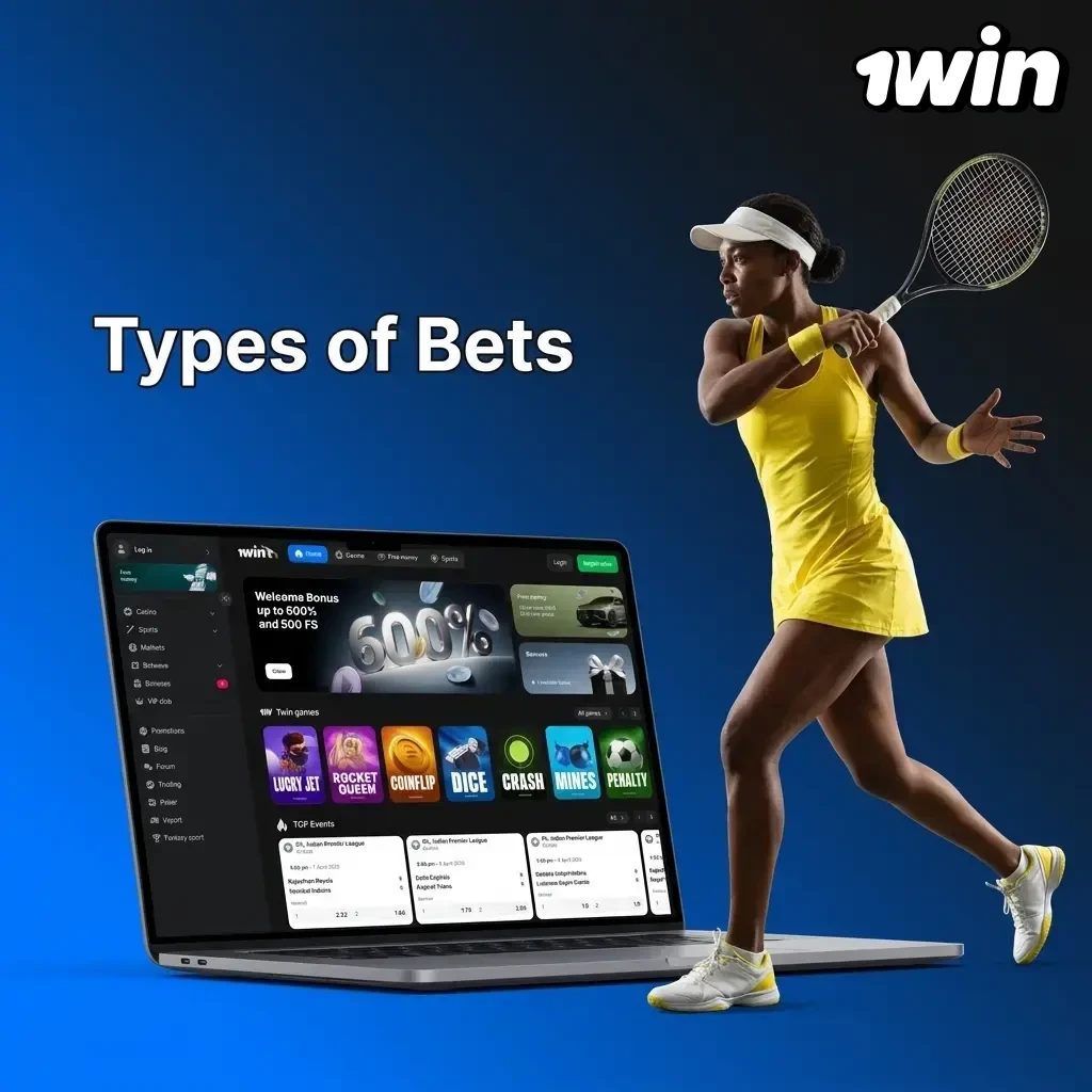 Diagram showing single, parlay, and system bet types available on 1win sports betting platform
