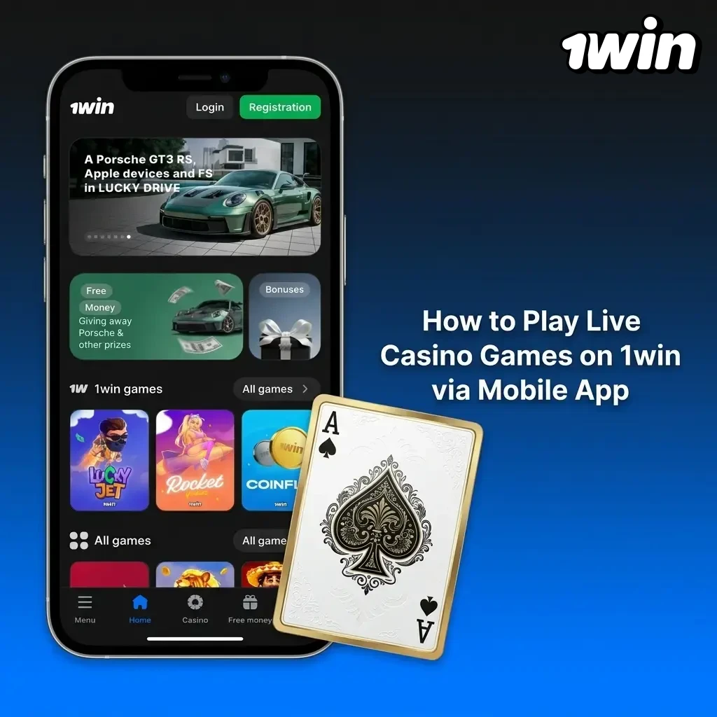 Player accessing 1win live casino games on mobile app, selecting a live dealer table through the touch interface